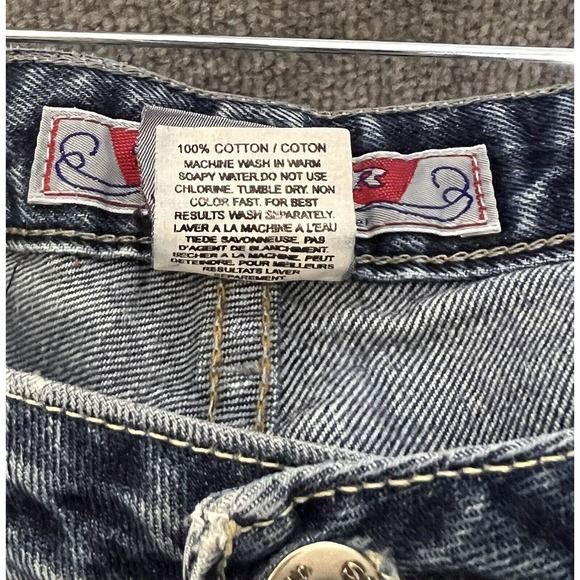 Vintage Silver Button Fly Distressed Bootcut Jeans Mens Size 32x28 Blue Denim - Picture 5 of 16